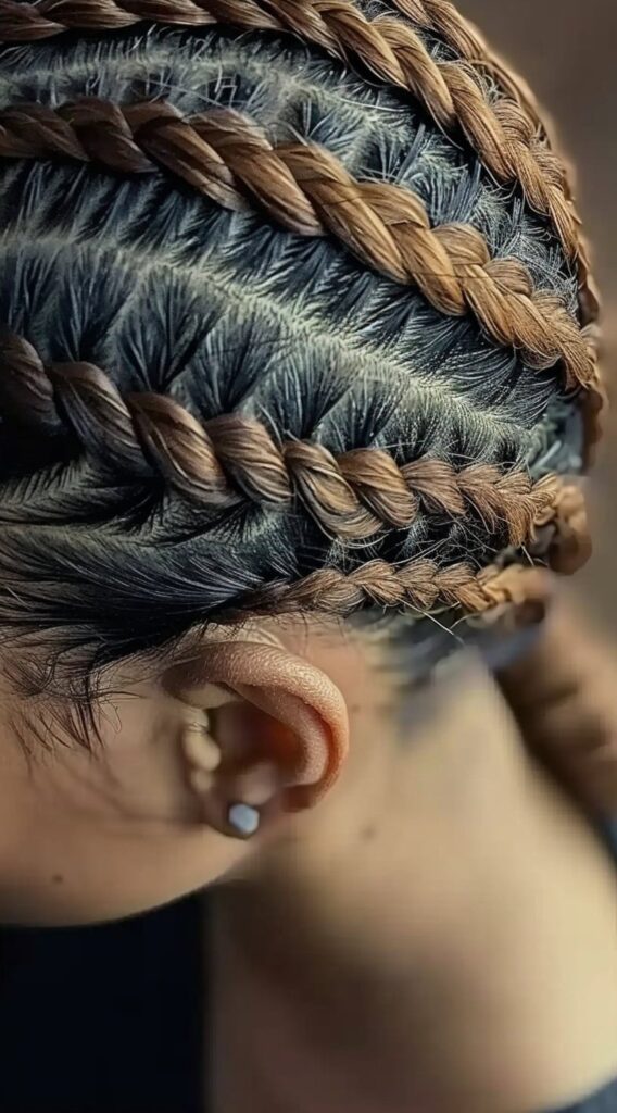 23 Protective Hairstyles for 3a Hair: Stunning and Practical Ideas 3 cornrows with brown accents