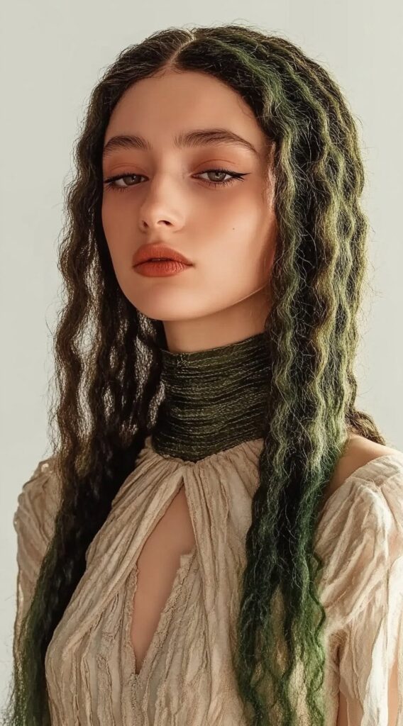 17 Medusa Hair Ideas 13 crimped forest green waves