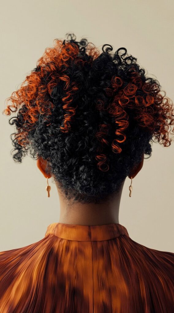 27 Inspiring Black Hair with Brown Highlights Ideas 4 curly black hair with bright cinnamon highlights