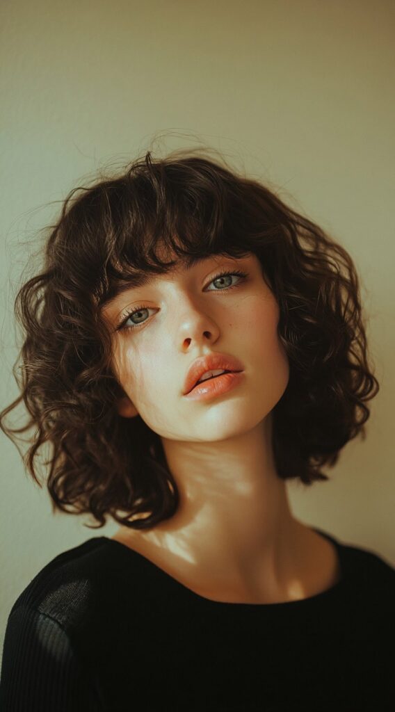 27 Chic Bob Hairstyles with Bangs: Fresh Ideas for a Modern and Flattering Look 9 curly bob with shaggy bangs