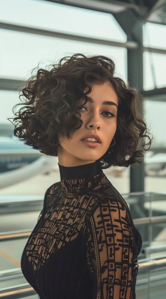 29 Airport Hairstyles for Short Hair: Trendy and Easy Ideas for Travel 4 curly bob with side part