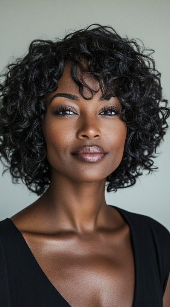27 Chic Bob Hairstyles with Bangs: Fresh Ideas for a Modern and Flattering Look 22 curly bob with wipsy bangs