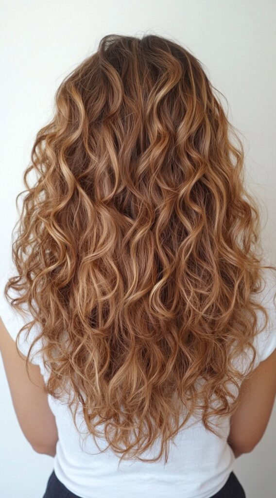 Warm Caramel Balayage with Honey Highlights: 17 Stunning Hairstyle Ideas to Enhance Your Look 2 curly caramel balayage with honey highlights