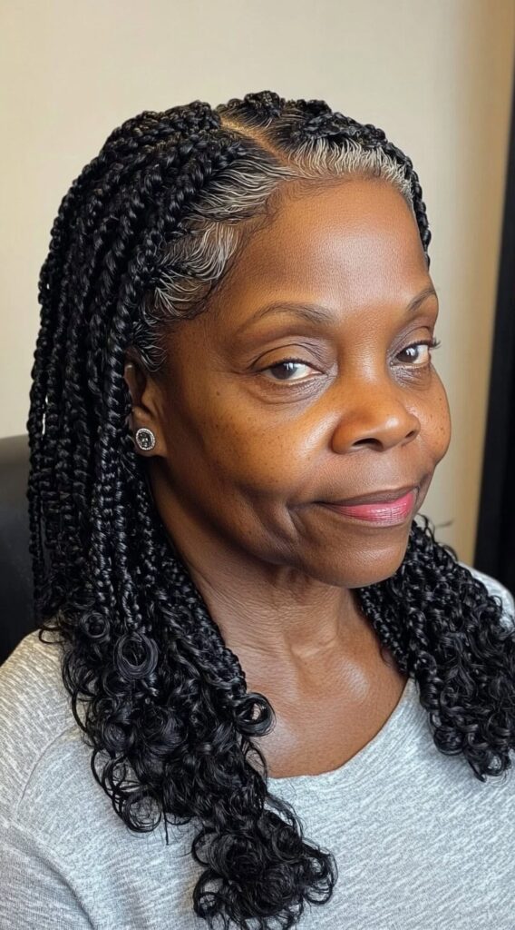 Braids for Older Black Women Over 50: 17 Elegant and Age-Defying Hairstyles to Try 12 curly ends box braids with gray roots