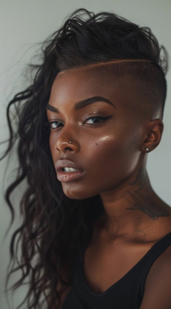 17 One Side Shaved Hairstyles for Black Women That Scream Confidence and Style 10 curly mohawk with side shave