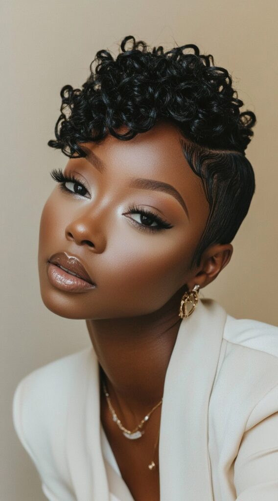 27 Trendy Pixie Hairstyles for Black Women 8 curly pixie with finger waves