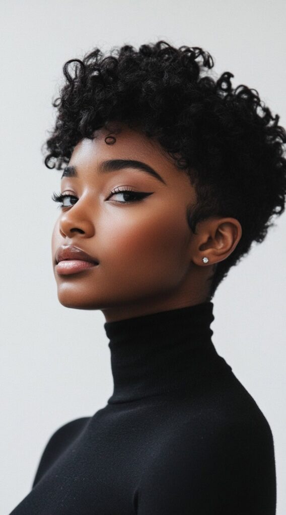 27 Trendy Pixie Hairstyles for Black Women 14 curly pixie with side bangs 1