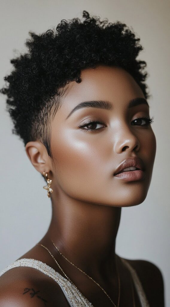 27 Trendy Pixie Hairstyles for Black Women 5 curly pixie with tapered sides