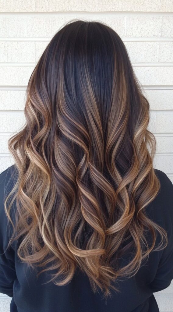 17 Dark Caramel Balayage Ideas: Transform Your Look with Stunning Hair Color Combinations 1 dark caramel balayage with soft curls and subtle highlights