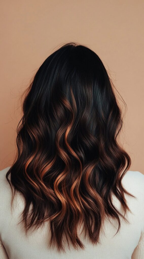 17 Red Copper Balayage Ideas: Stunning Ways to Add Warmth and Style to Your Hair 15 dark chocolate waves with copper highlights