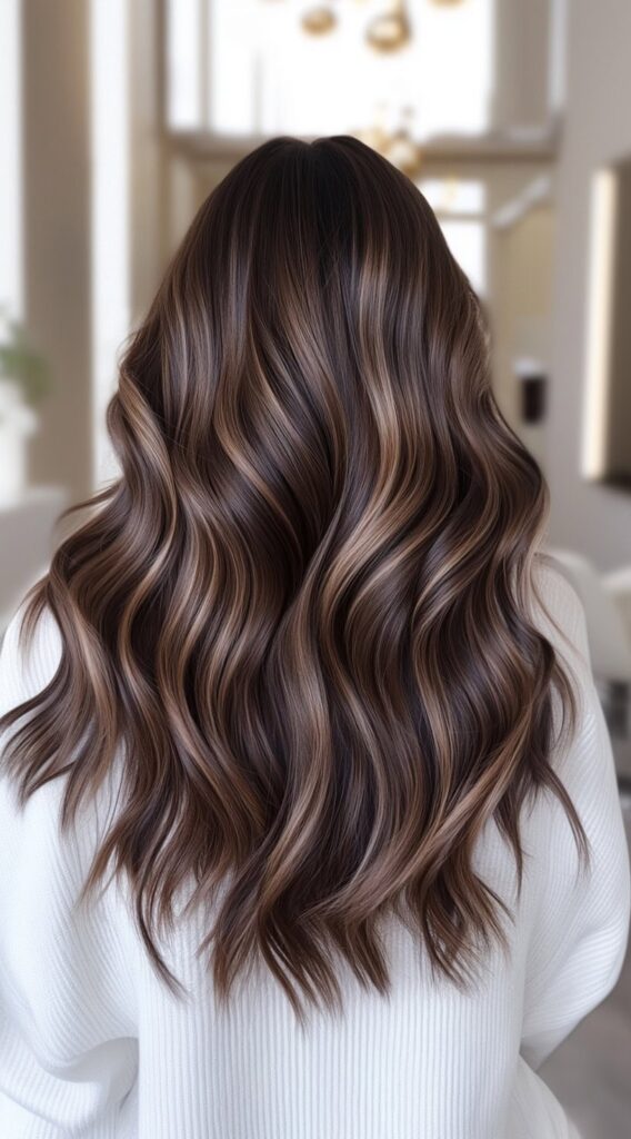 17 Dark Caramel Balayage Ideas: Transform Your Look with Stunning Hair Color Combinations 2 dark chocolate waves with warm caramel balayage