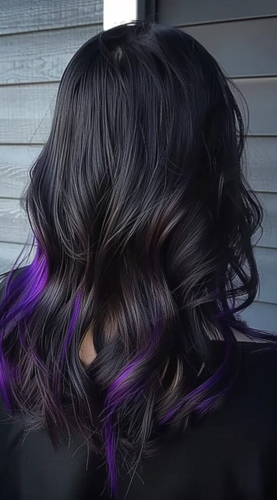 17 Peekaboo Highlights for Dark Hair Ideas 4 dark hair with purple highlights