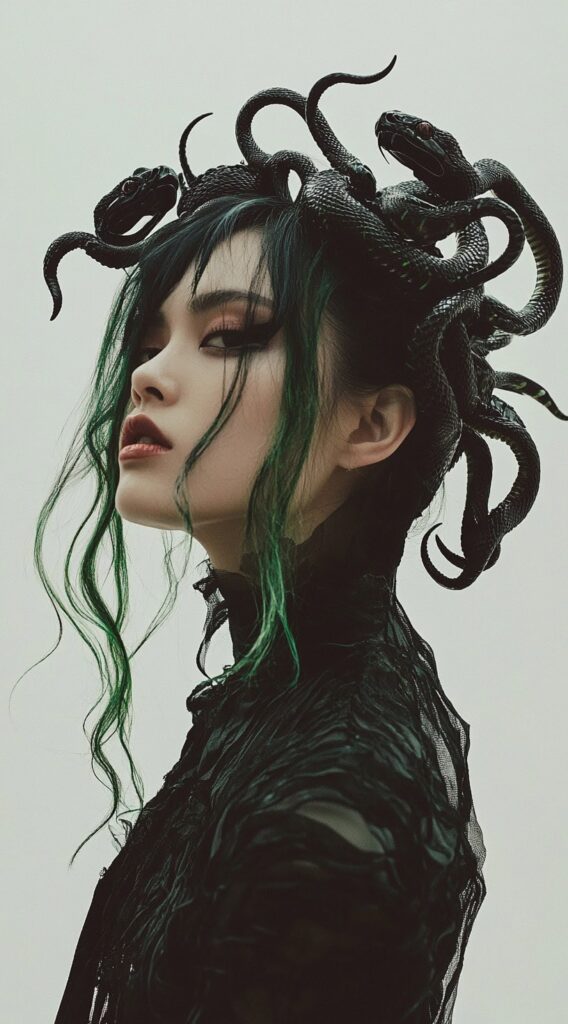 17 Medusa Hair Ideas 4 dark serpent braids with green highlights