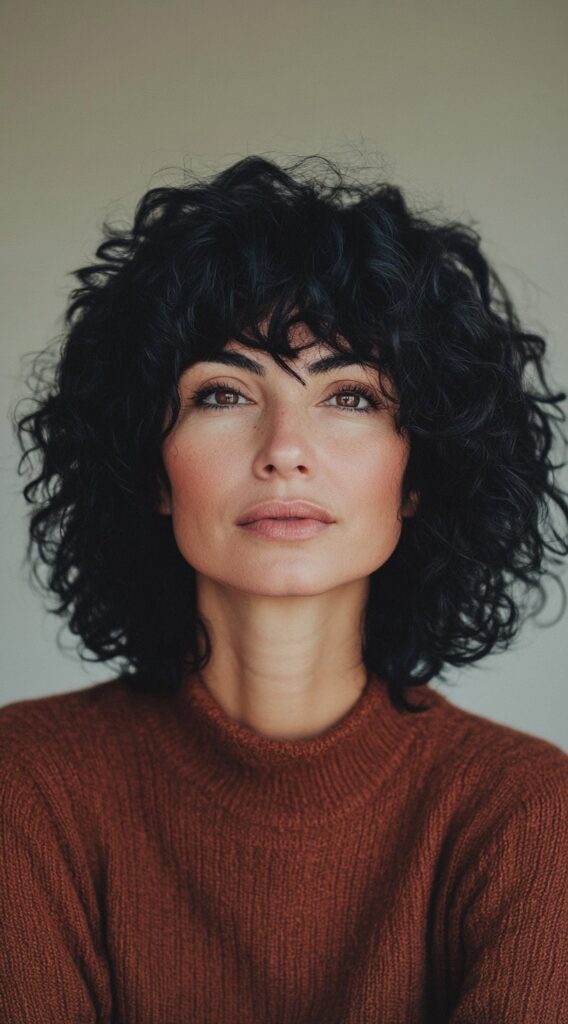 27 Chic Bob Hairstyles with Bangs: Fresh Ideas for a Modern and Flattering Look 10 defined curls bob with micro bangs