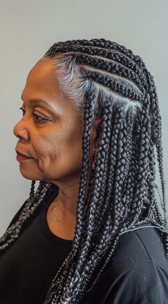 Braids for Older Black Women Over 50: 17 Elegant and Age-Defying Hairstyles to Try 14 defined feed in braids with gray accents
