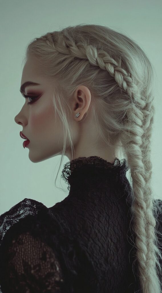 36+ Vampire Hairstyles for Women 34 double braided updo with lace details