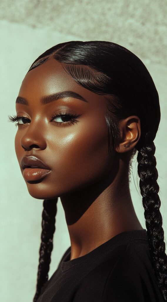 23 Straight Hairstyles for Black Women 19 double dutch braids with sleek finish