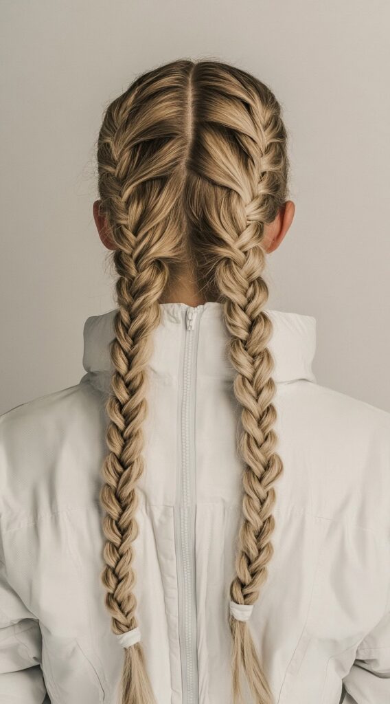 Top 21 Skiing Hairstyles to Wear Under a Helmet 13 double french braids