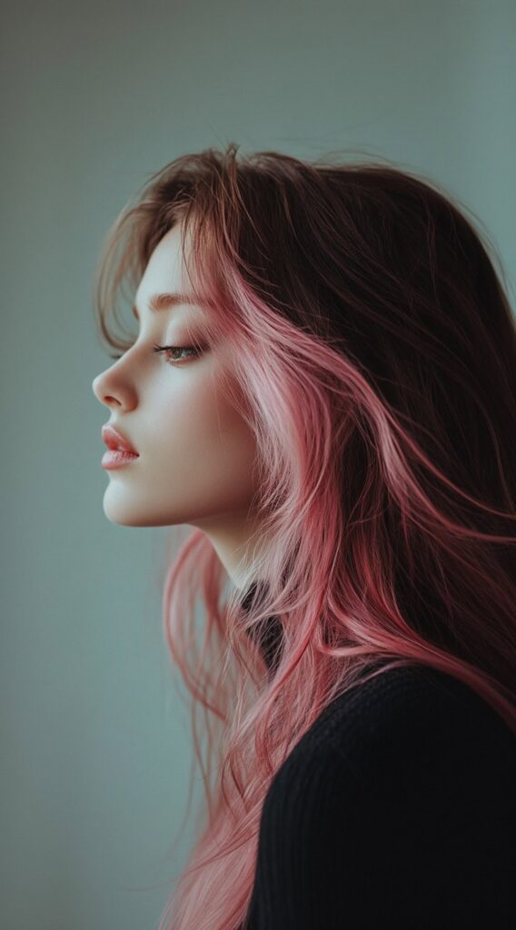21 Pretty Pink Highlights in Brown Hair 8 durty rose side swept highlights