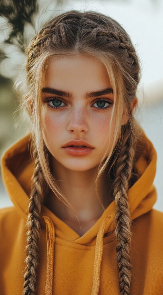 19 Hoodie Hairstyles to Try: Easy and Stylish Ideas for Every Hair Type 13 dutch braided pigtails
