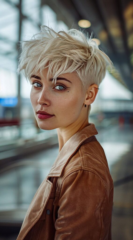 29 Airport Hairstyles for Short Hair: Trendy and Easy Ideas for Travel 13 edgy platinum pixie