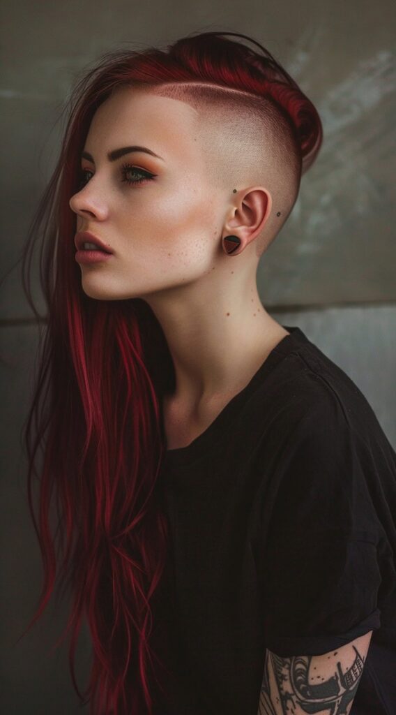 Undercut with Long Hair for Women: 23 Edgy and Elegant Hairstyle Ideas 2 fade colored undercut with long hair