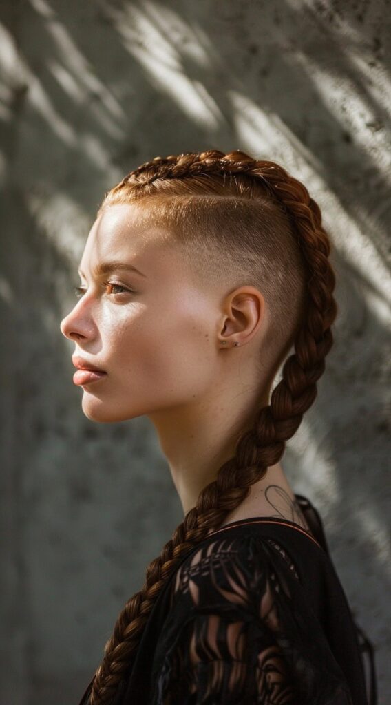 Undercut with Long Hair for Women: 23 Edgy and Elegant Hairstyle Ideas 3 fade undercut with dutch braid