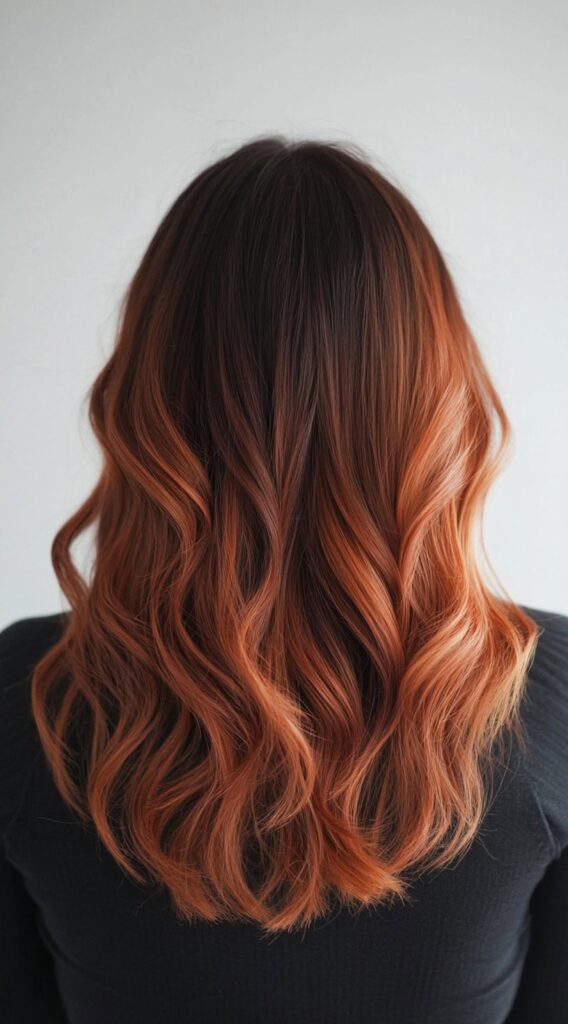 24 Winter Balayage Ideas for Brunettes: Subtle and Bold Hairstyles for a Fresh Winter Glow 24 fiery copper balayage on dark brown waves