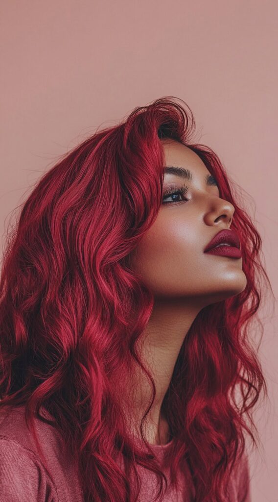 27 Flattering Hair Color Ideas for Brown Skin 23 fiery red glam waves
