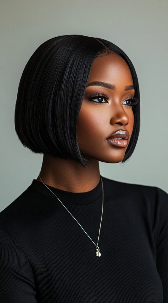 23 New Year’s Hairstyles for Short Hair 3 glossy bob with center part