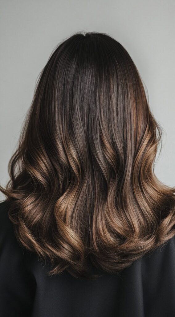 24 Winter Balayage Ideas for Brunettes: Subtle and Bold Hairstyles for a Fresh Winter Glow 14 glossy brunette balayage with golden brown accents