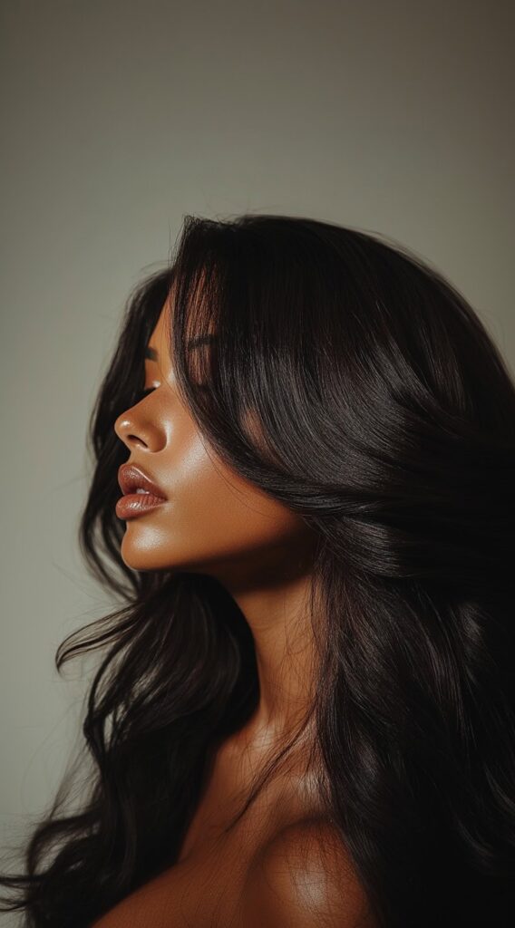 27 Flattering Hair Color Ideas for Brown Skin 6 glossy deep brown waves