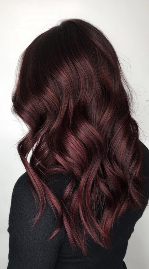 17 Cherry Cola Balayage Ideas: Add Depth and Drama to Your Locks 16 glossy waves with cherry cola highlights
