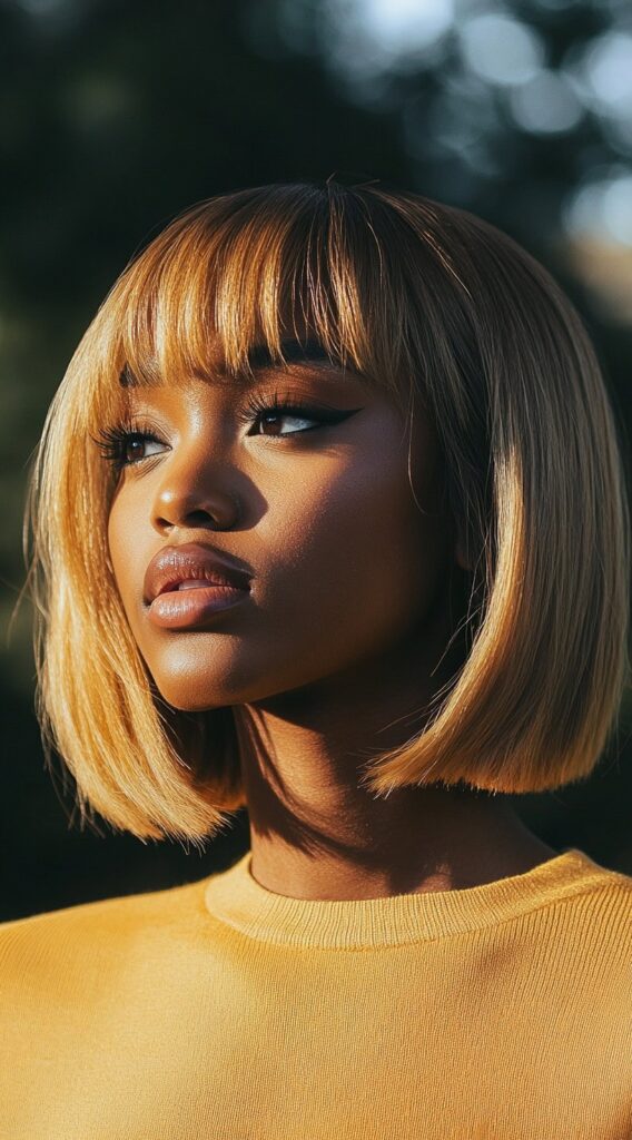 29 Modern Blonde Bob Hairstyles 14 golden blonde bob with full bangs