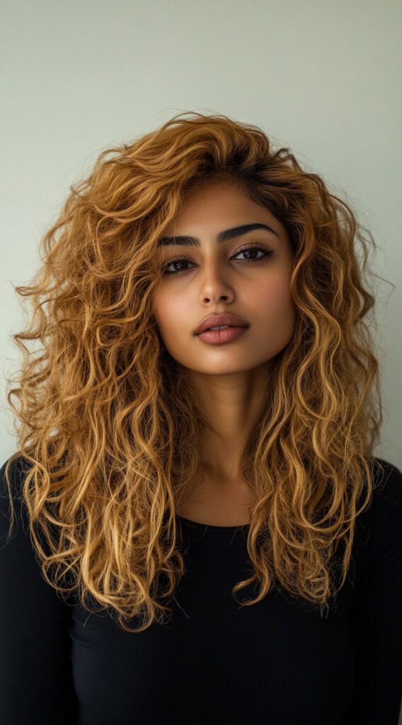 27 Flattering Hair Color Ideas for Brown Skin 20 golden blonde curly layers