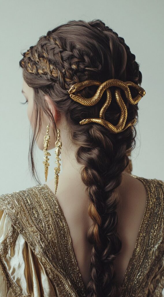 17 Medusa Hair Ideas 2 golden serpent braided updo