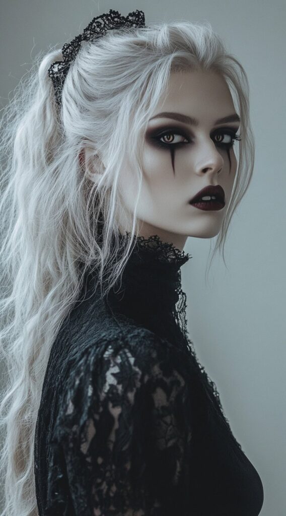 36+ Vampire Hairstyles for Women 5 gothic hair accessories on a half up half down