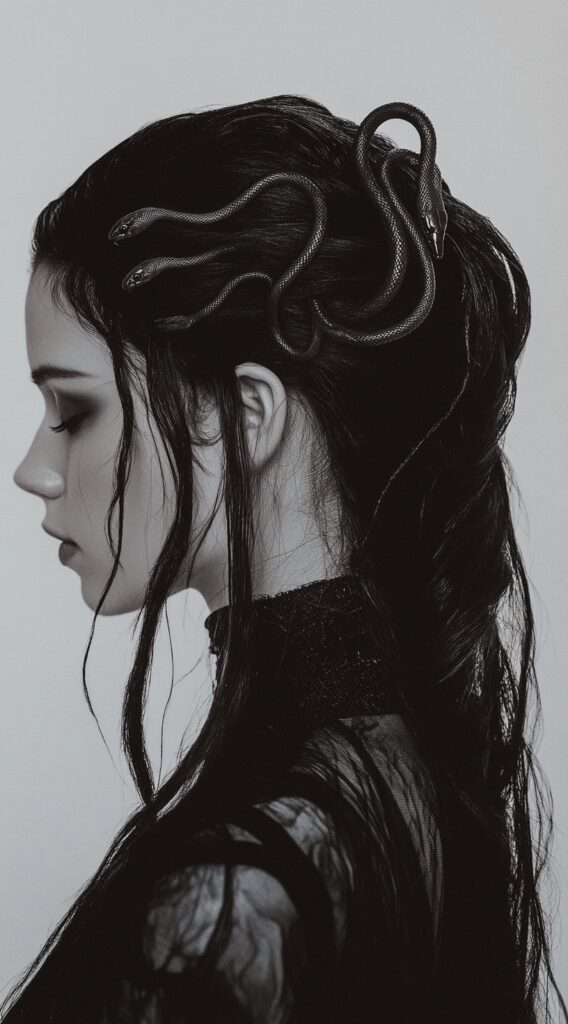17 Medusa Hair Ideas 6 gothic serpent waves with black snakes