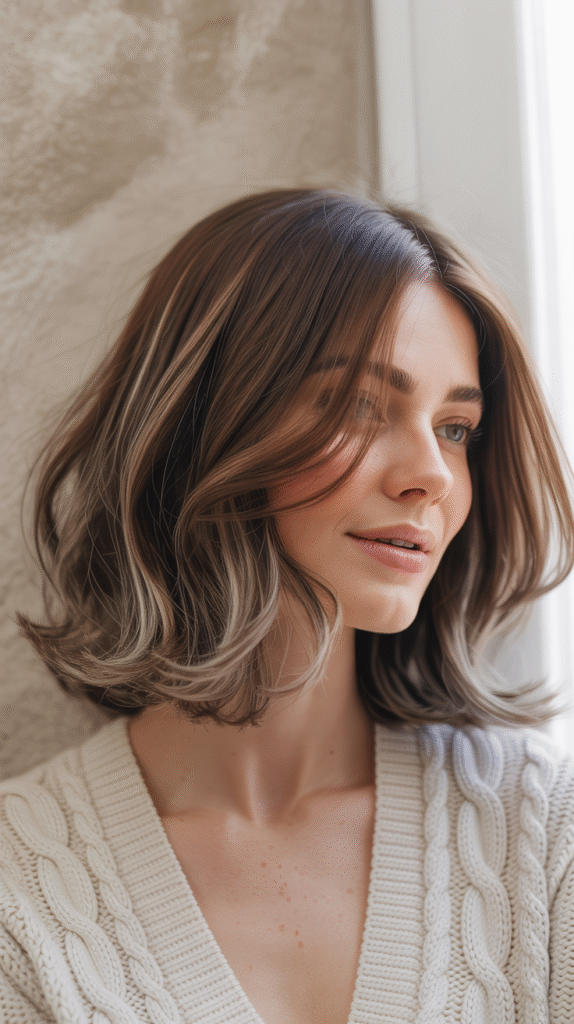 20 Chic Brown Hair with Silver Highlights Ideas 21 haggy Bob with Silver Accents