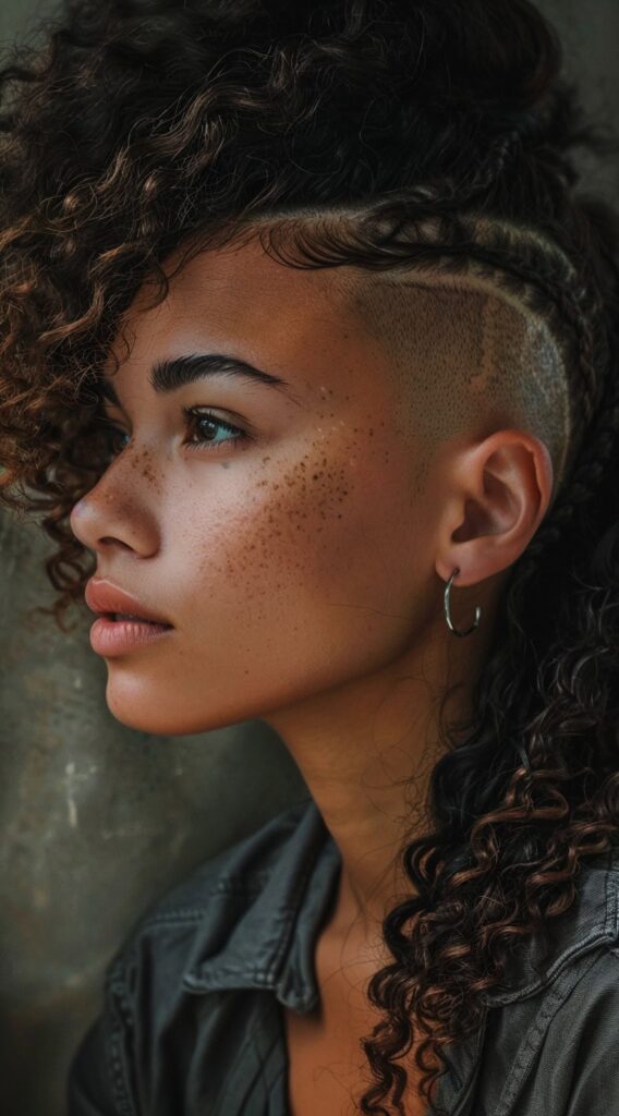 10 Long Curly Hair with Undercut Women Hairstyles: Stunning Ideas to Transform Your Look 5 half braided undercut