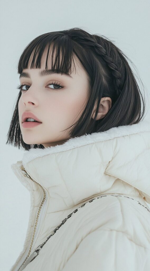 Top 21 Skiing Hairstyles to Wear Under a Helmet 3 half up braid with bangs