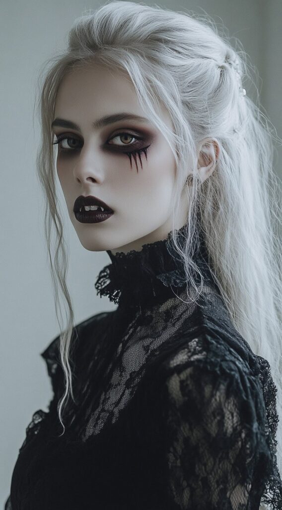 36+ Vampire Hairstyles for Women 6 half up half down with framing tendrils