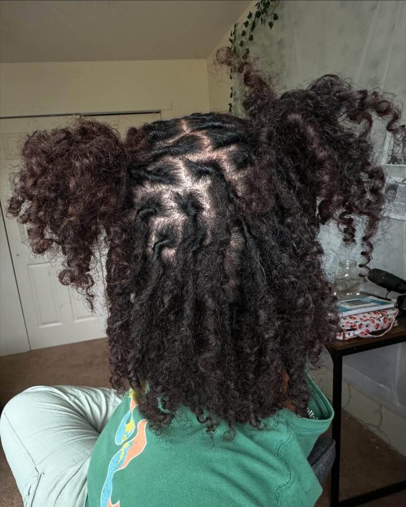 12 Two-Strand Twist Locs Hairstyles: Stunning and Unique Styles for Women 3 half up half down with high puffy pigtails