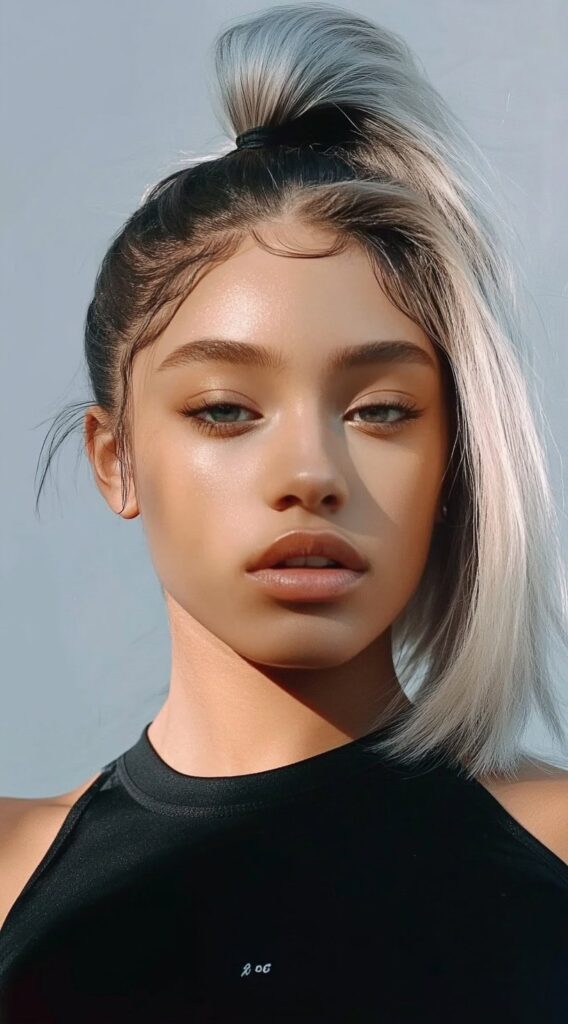 23 Straight Hairstyles for Black Women 2 half up straight ponytail with blonde ombre