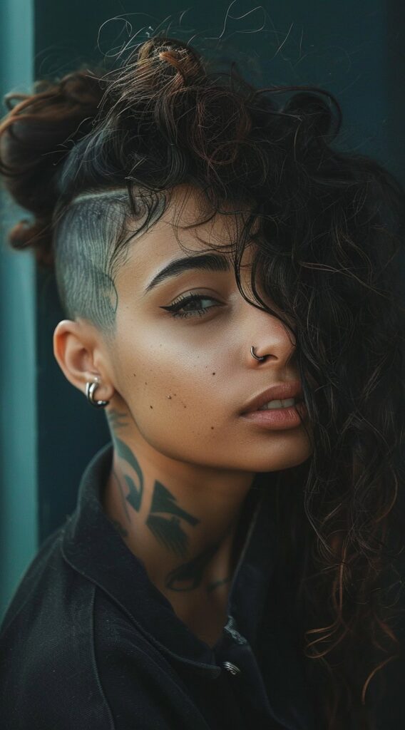 10 Long Curly Hair with Undercut Women Hairstyles: Stunning Ideas to Transform Your Look 6 half up with undercut