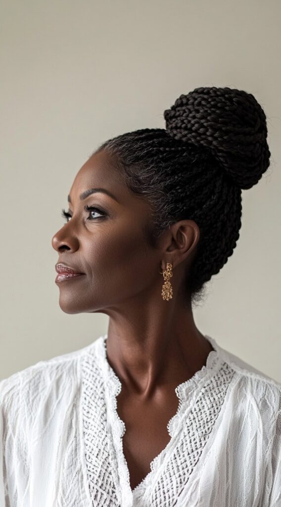 Braids for Older Black Women Over 50: 17 Elegant and Age-Defying Hairstyles to Try 6 high box braided bun
