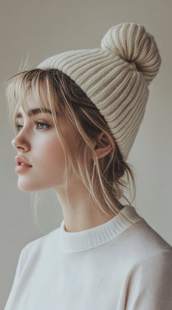 Mastering Beanie Hairstyles: 25 Simple and Stylish Ideas for Effortless Hair Days 25 high bun under the beanie