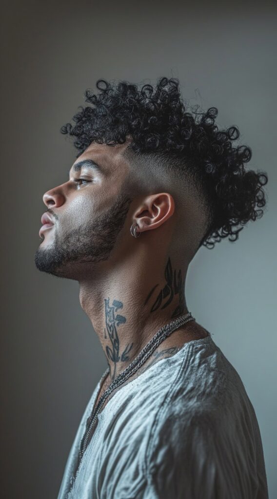 23 Curly Hairstyles for Men with Fade: Bold and Stylish Ideas for Every Curl Type 12 high fade with curly top and undercut