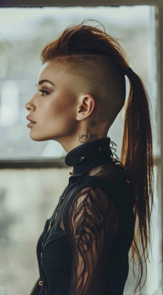 Undercut with Long Hair for Women: 23 Edgy and Elegant Hairstyle Ideas 6 high ponytail 1