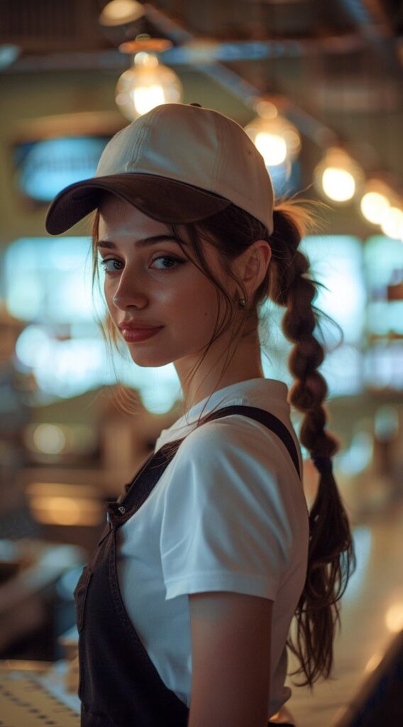 25 Hat Hairstyles for Work: Stylish and Professional Ideas for Women 6 high ponytail braid